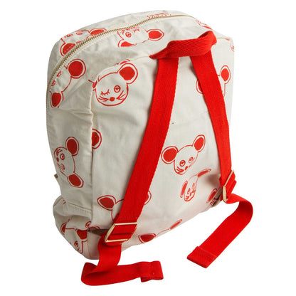 Boys&Girls White Cotton Backpack With Red Mouse Print