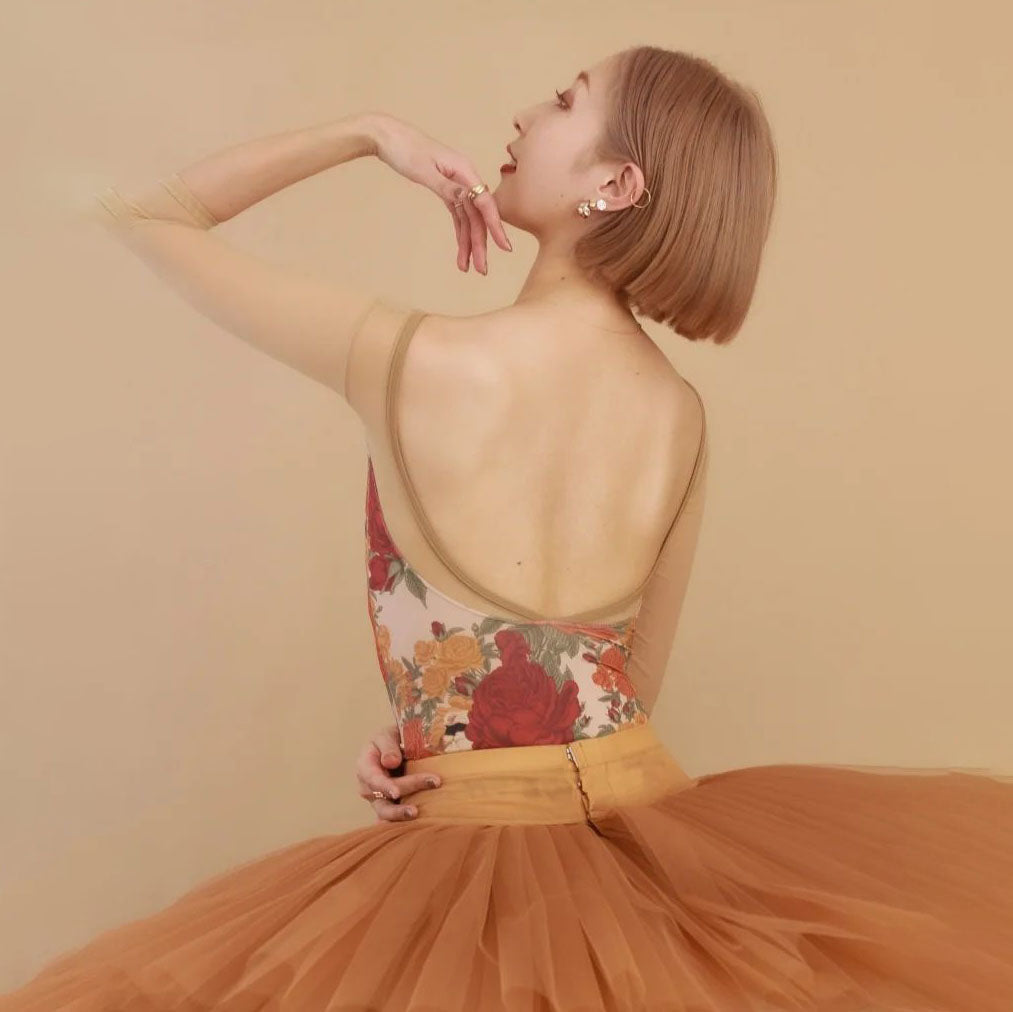 女士米色"Peony cats/Plie sleeve/Nudie Beige"芭蕾舞连体衣