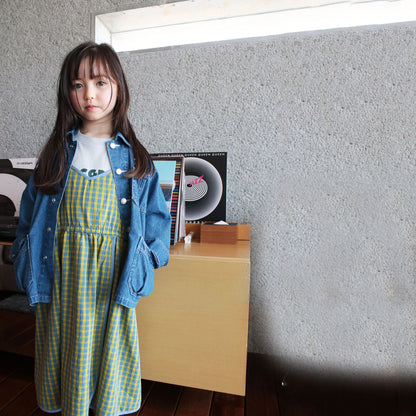女童蓝色格子棉连衣裙