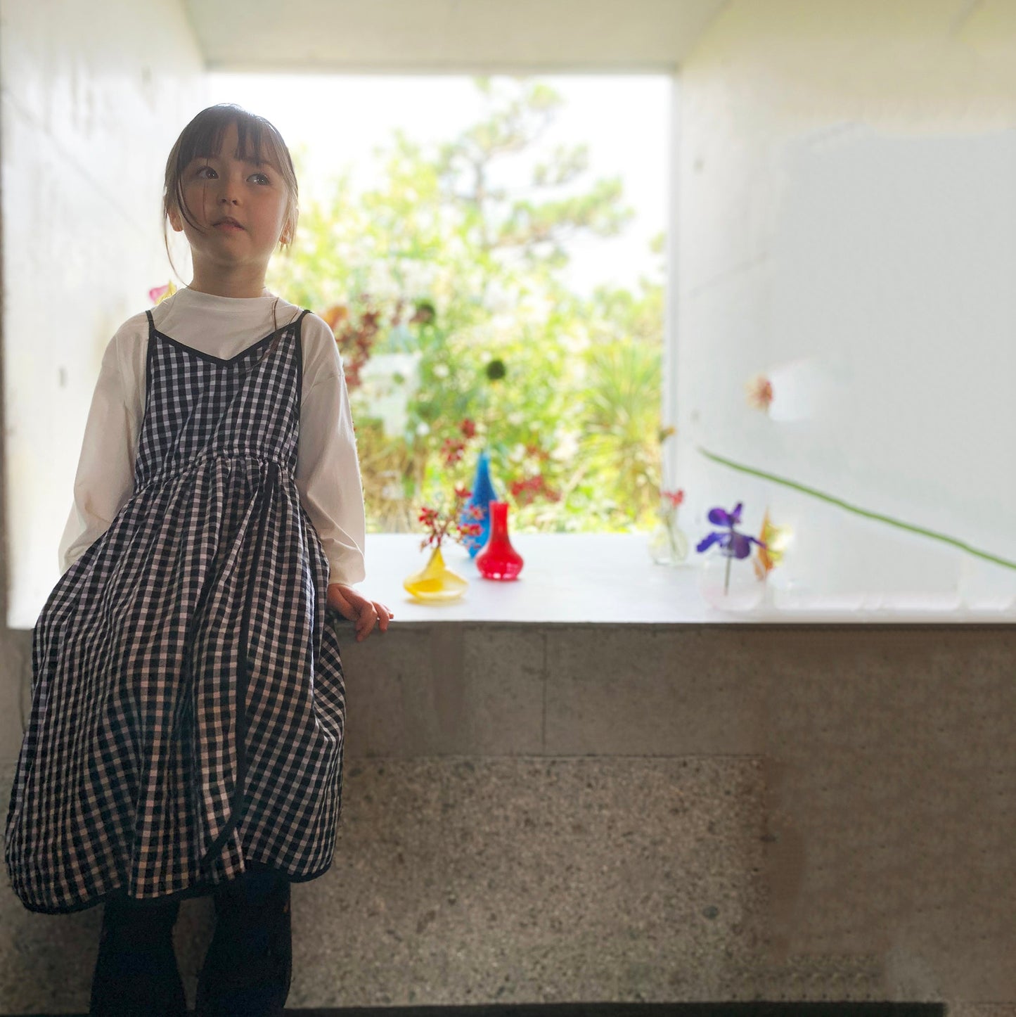 女童黑色格子棉连衣裙