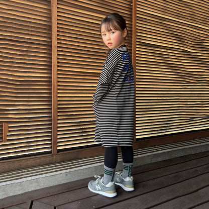 女童黑色条纹棉连衣裙