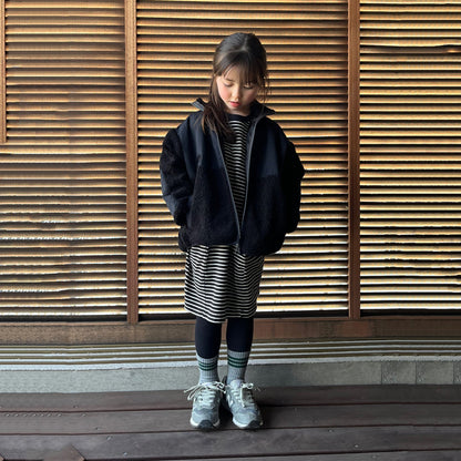 女童黑色条纹棉连衣裙