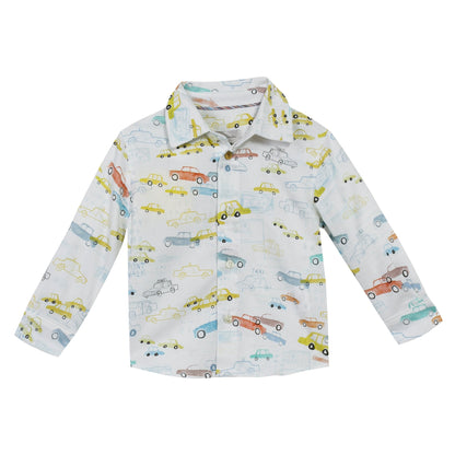 Baby Boys Cream Allover Fancy Printed Cotton Trims Shirt