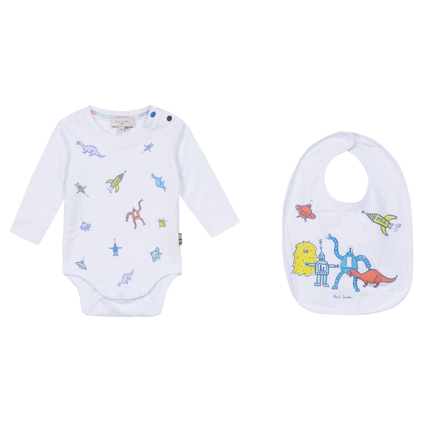 Baby White Cotton Bodysuit & Bib Two Piece Set