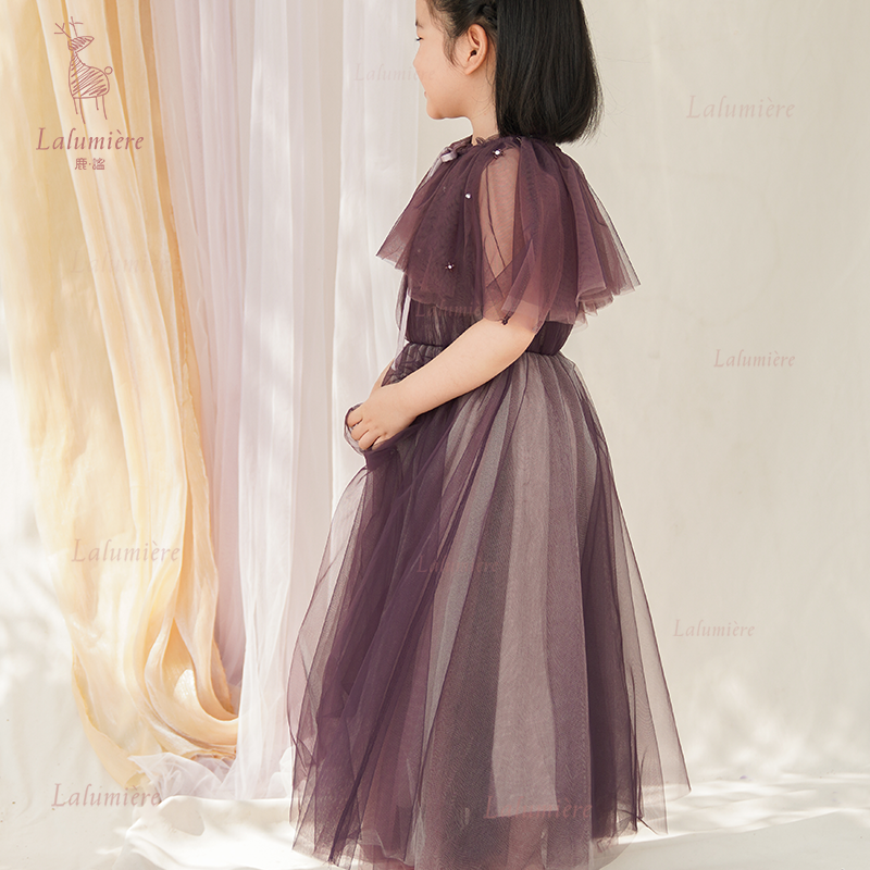女童紫色可拆卸斗篷礼服裙
