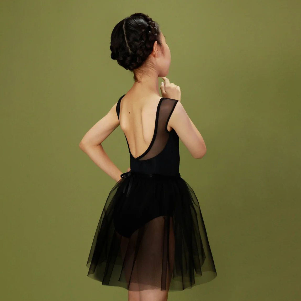 女童黑色"Black/Plie/Black"芭蕾舞高叉连体衣