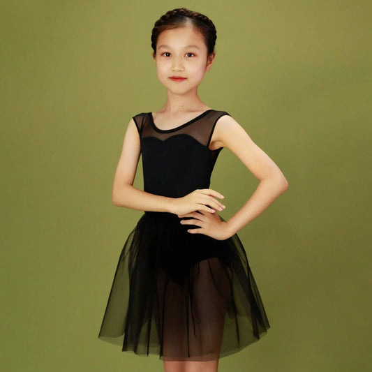 女童黑色"Black/Plie/Black"芭蕾舞高叉连体衣