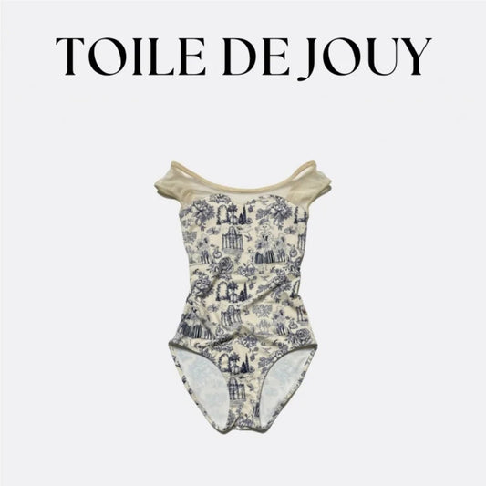 女童米色"Toile de Jouy"芭蕾舞连体衣(高叉172967385HL/Plie/Milky beige)