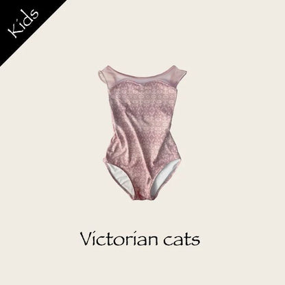 女童蓝色"Victorian cats/Blue custard/Plie/Milky beige"芭蕾舞连体衣