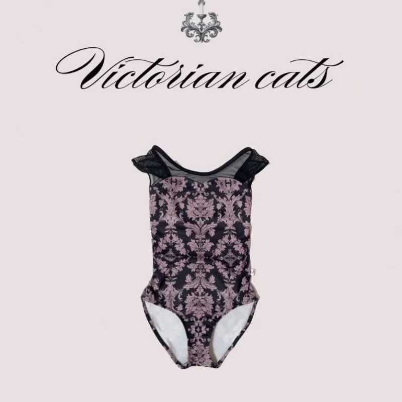 女童黑色"Victorian cats"芭蕾舞连体衣(高叉)