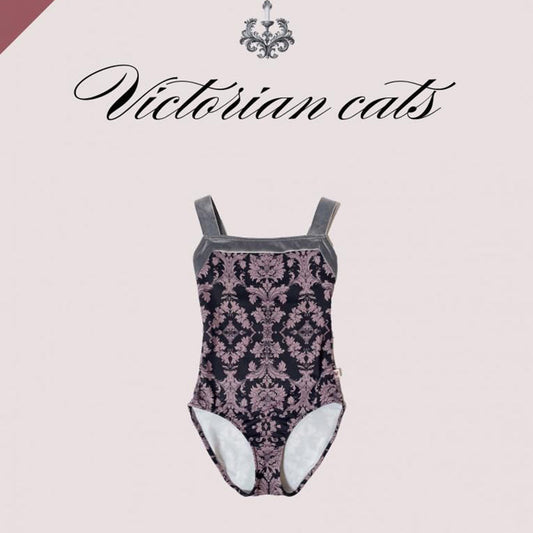 女童黑色"Victorian cats Black tea/Piqué/Platina"芭蕾舞高叉连体衣