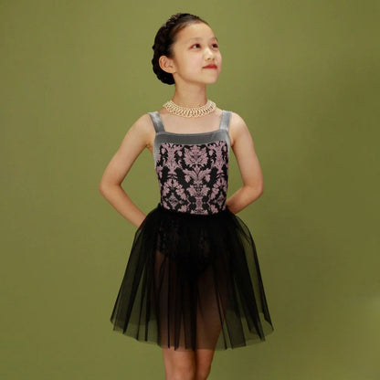 女童黑色"Victorian cats Black tea/Piqué/Platina"芭蕾舞高叉连体衣