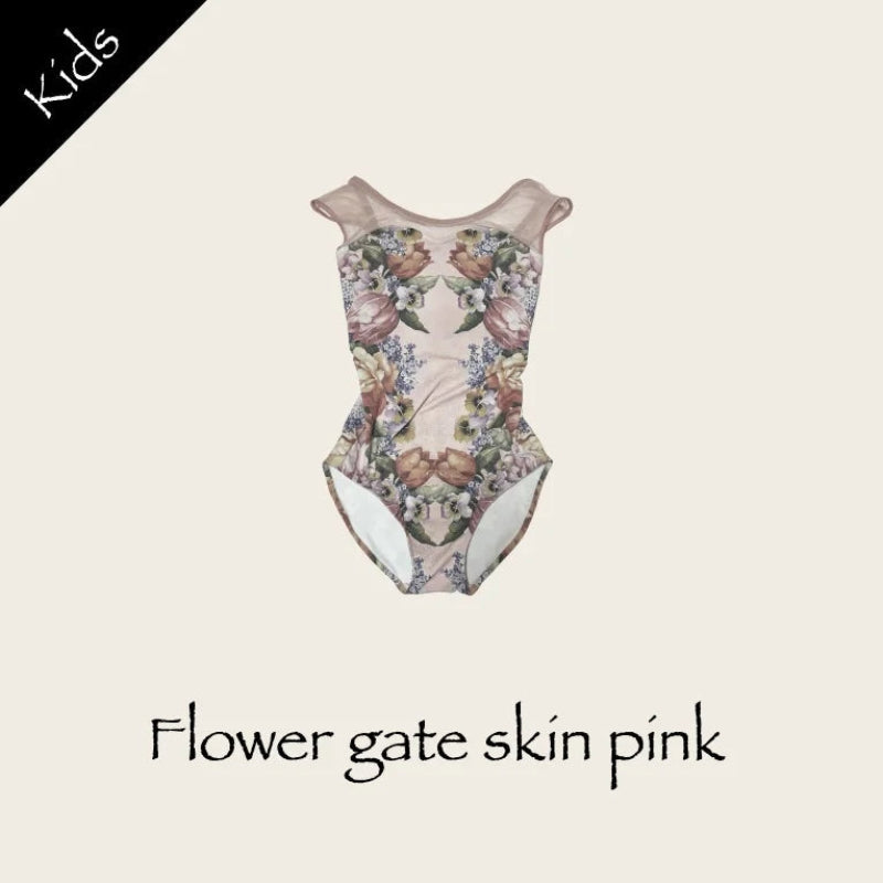 女童暗粉色"Flower gate skin pink"芭蕾舞连体衣(高叉)