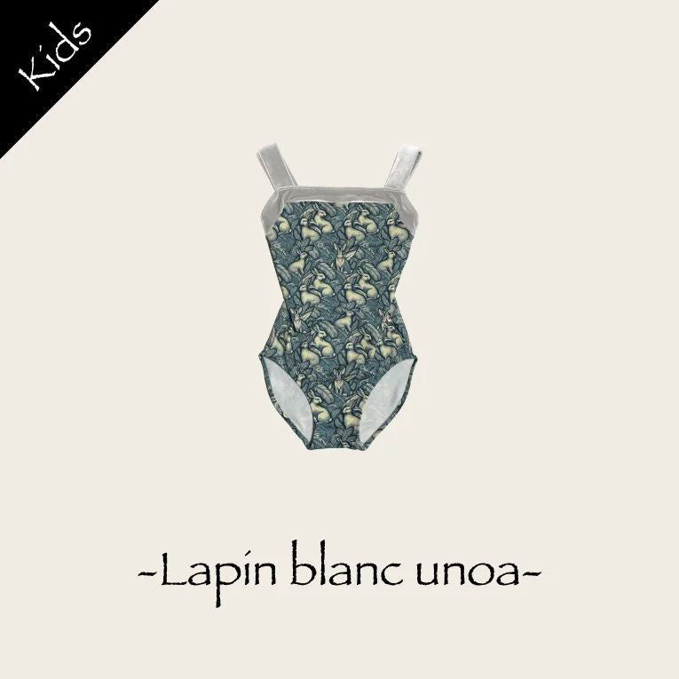 女童绿色"Lapin blanc unoa/Piqué/White"芭蕾舞高叉连体衣