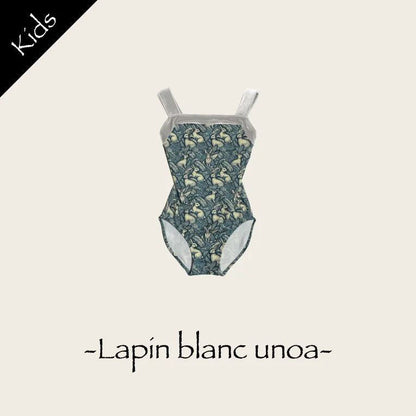 女童绿色"Lapin blanc unoa/Piqué/White"芭蕾舞高叉连体衣