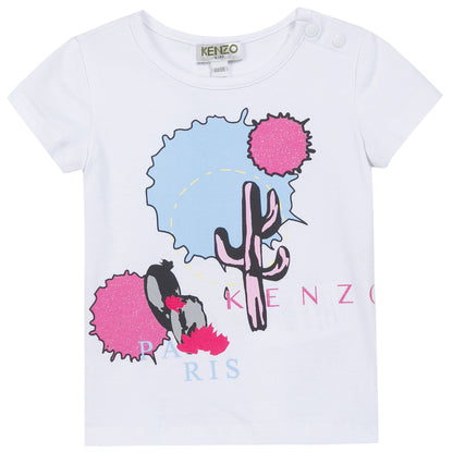 Baby Girls White Cactus Printed T-Shirt