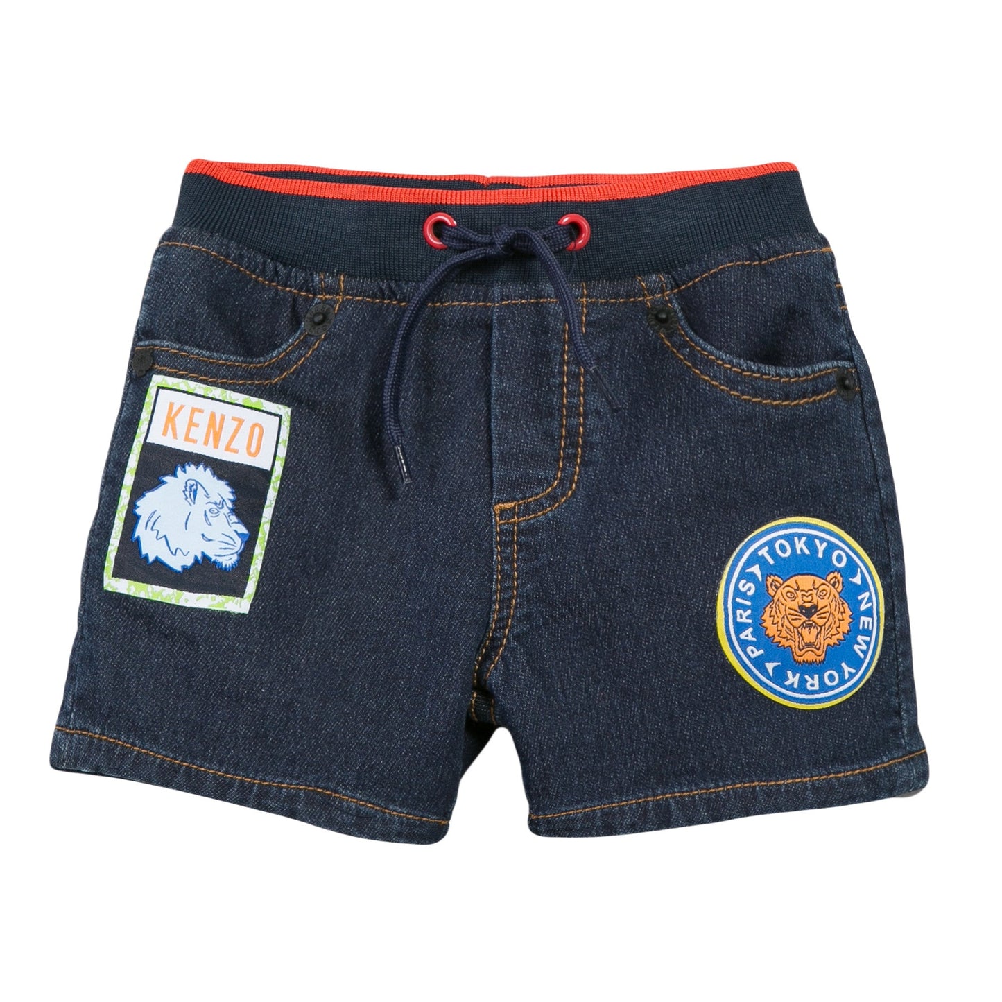 Baby Boys Dark Blue Denim Shorts With Patches