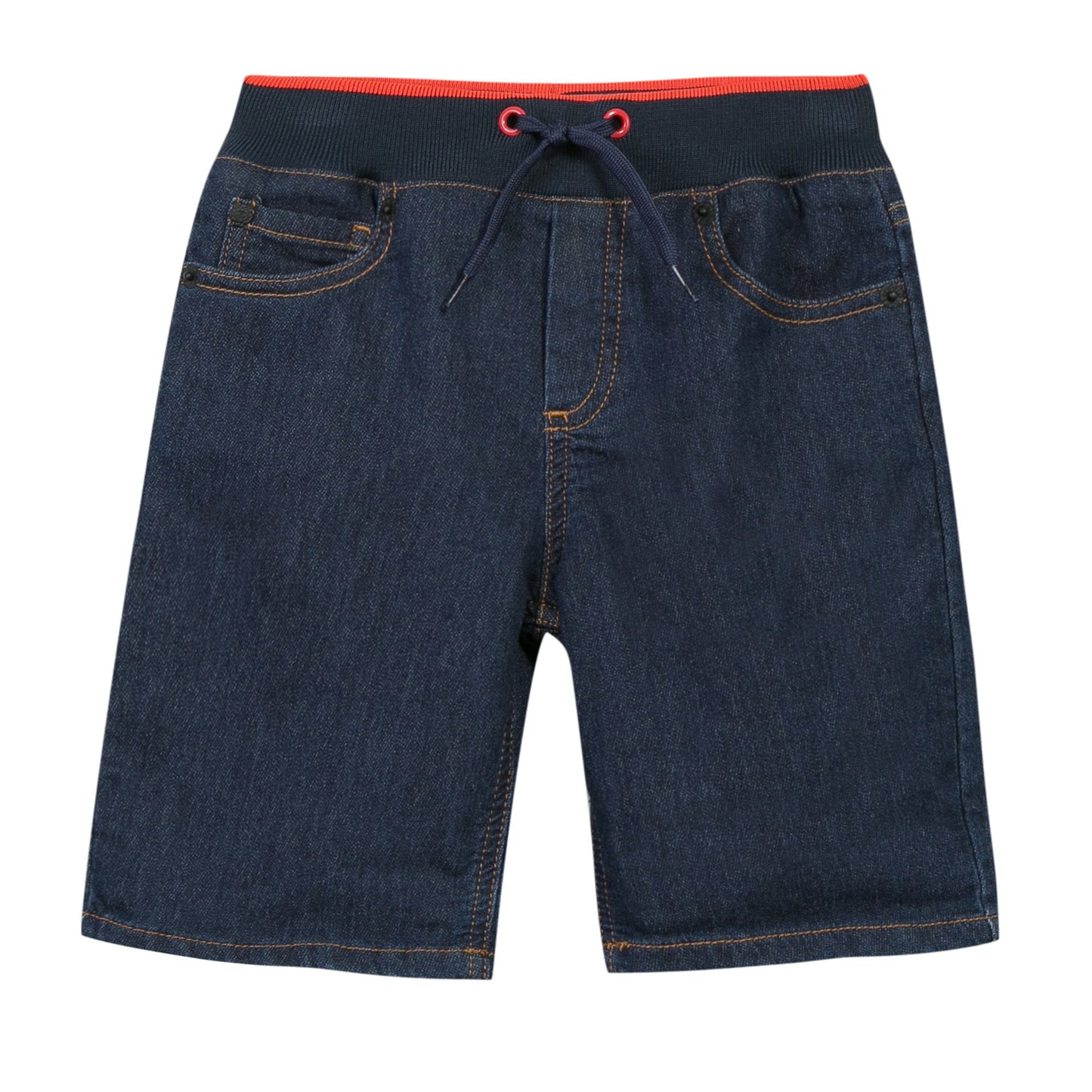 Boys Dark Blue Denim Shorts With Patches