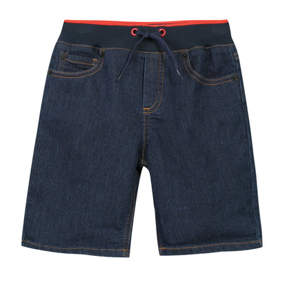 Boys Dark Blue Denim Shorts With Patches