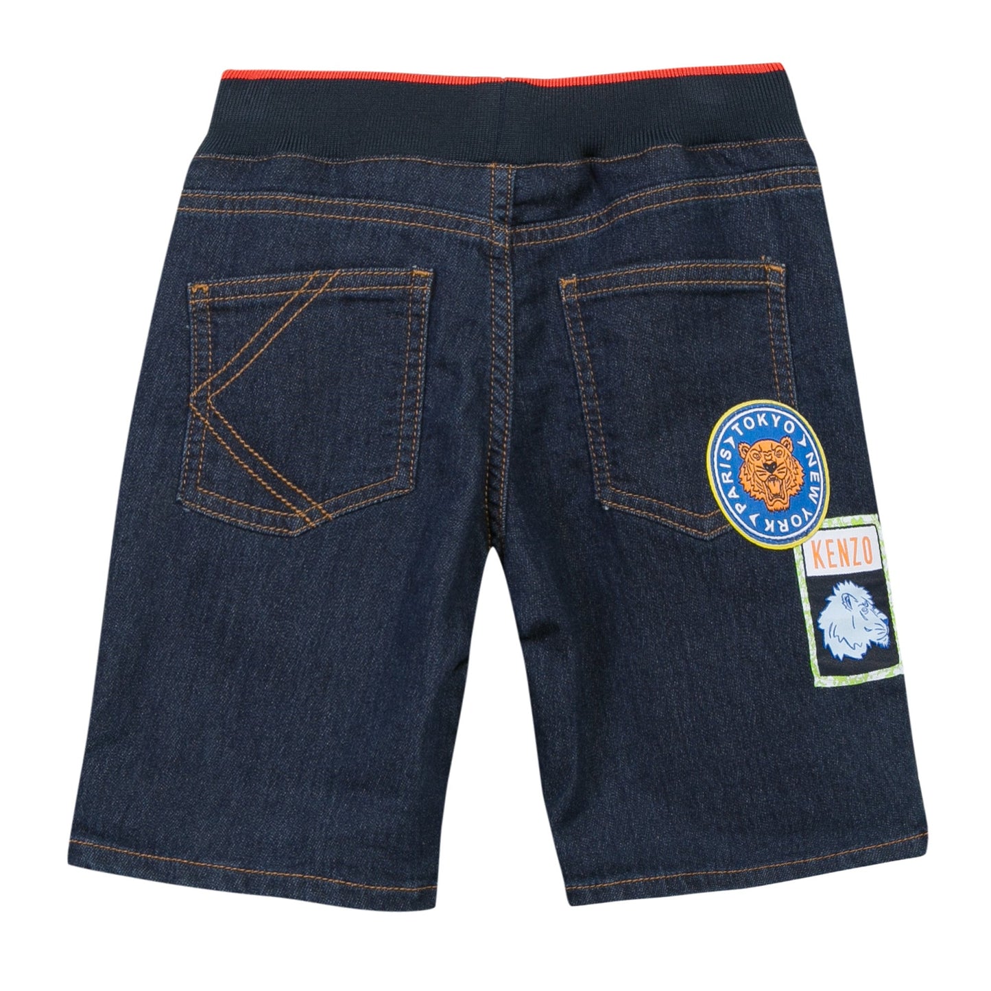 Boys Dark Blue Denim Shorts With Patches