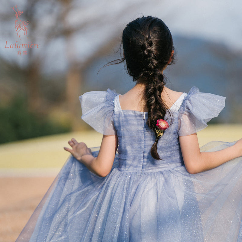 女童星光蓝蝴蝶袖礼服裙