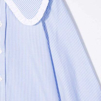 女童蓝色条纹棉衬衫