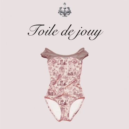 女童粉色"Toile de Jouy"芭蕾舞连体衣(高叉)