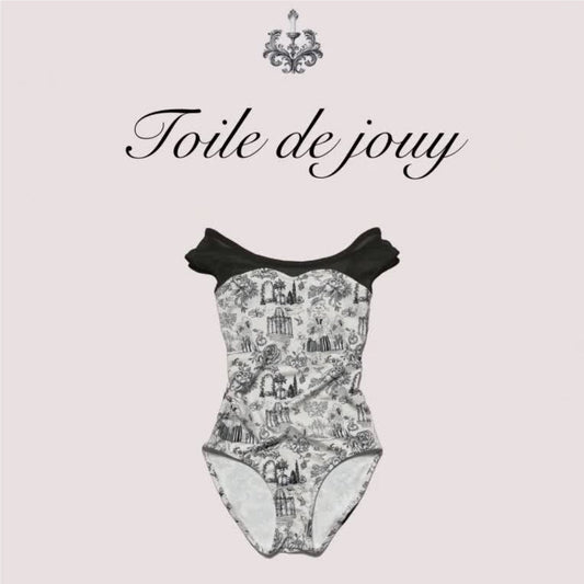 女童黑色"Toile de Jouy"芭蕾舞连体衣(高叉)