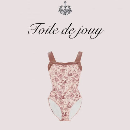 女童玫瑰粉"Toile de Jouy"芭蕾舞连体衣(高叉)
