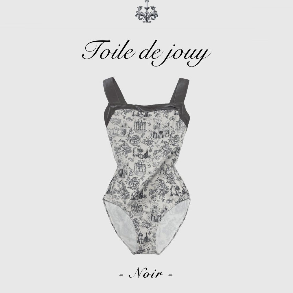 女士灰色"Toile de Jouy Noir"芭蕾舞连体衣(182246184/Pique/Platina)