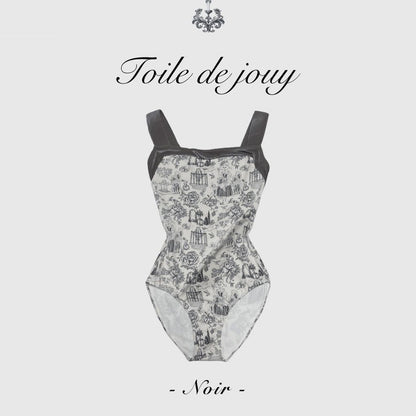 女士灰色"Toile de Jouy Noir"芭蕾舞连体衣(182246184/Pique/Platina)