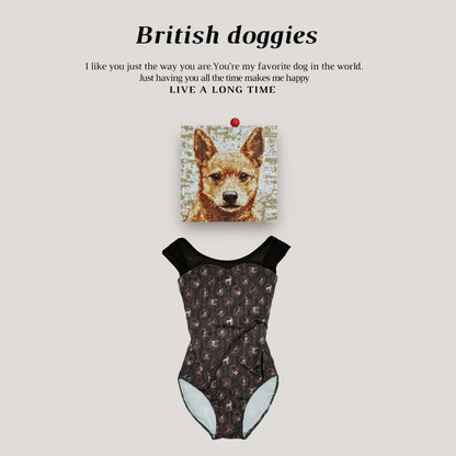 (预售25年4月到货)女童棕色"British doggies/Plie/Brown"芭蕾舞高叉连体衣