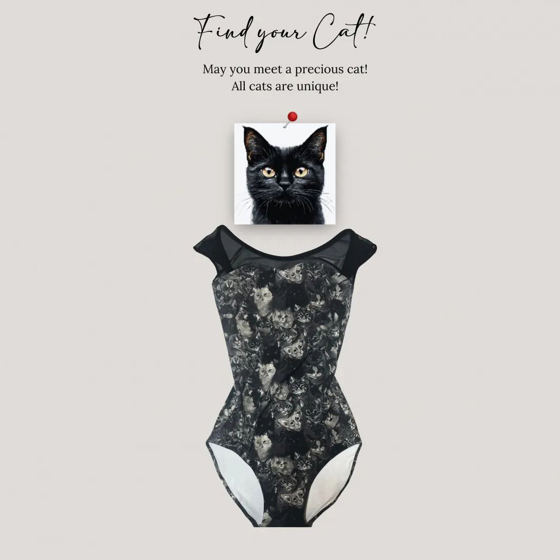 女士黑色"Find your Cat!-Black Cats"芭蕾舞连体衣(182999077/Plie/Black)