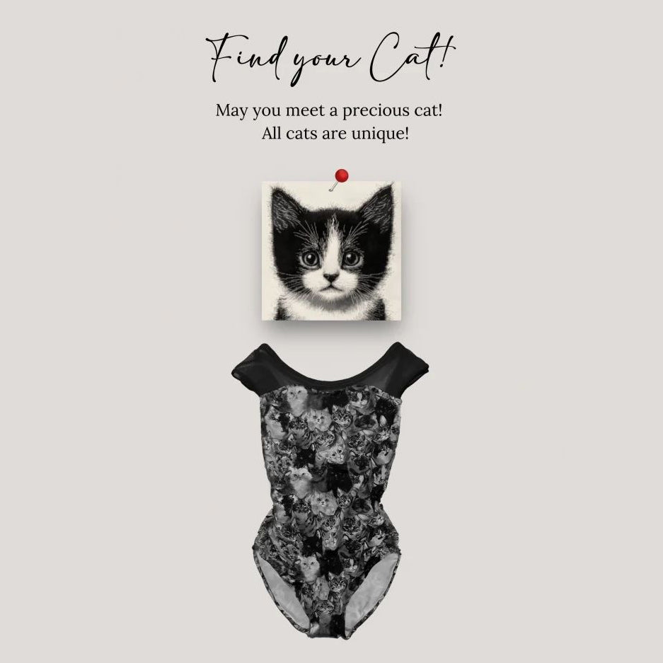 女童黑色"Find your Cat!-Black Cats/Plie/Black"芭蕾舞高叉连体衣