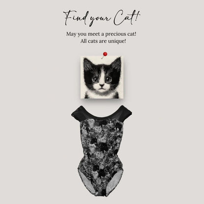 女童黑色"Find your Cat!-Black Cats/Plie/Black"芭蕾舞高叉连体衣