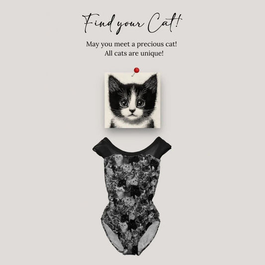 女童黑色"Find your Cat!-Black Cats/Plie/Black"芭蕾舞高叉连体衣