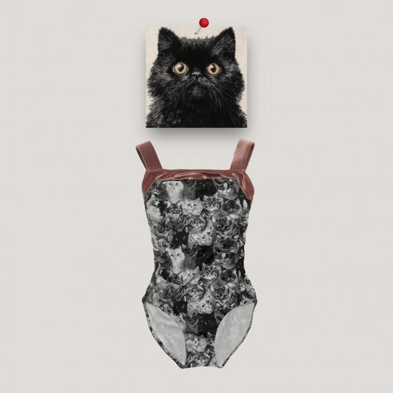 女童黑色"Find your Cat!-Black Cats"芭蕾舞连体衣(高叉183001685HL/Pique/Fog pink)