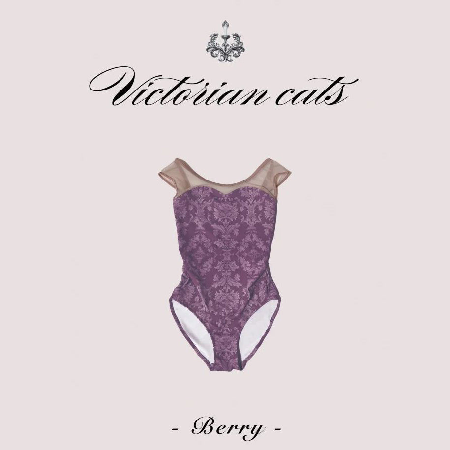 女童莓果色"Victorian cats Berry/Plie/Moss pink"芭蕾舞高叉连体衣