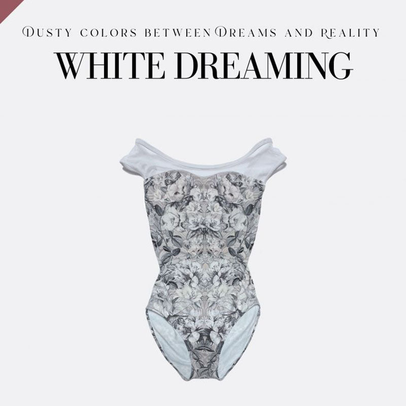 女童白色印花芭蕾舞连体衣(184943342/Plie/White)