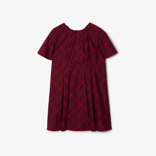 女童酒红色格子棉连衣裙