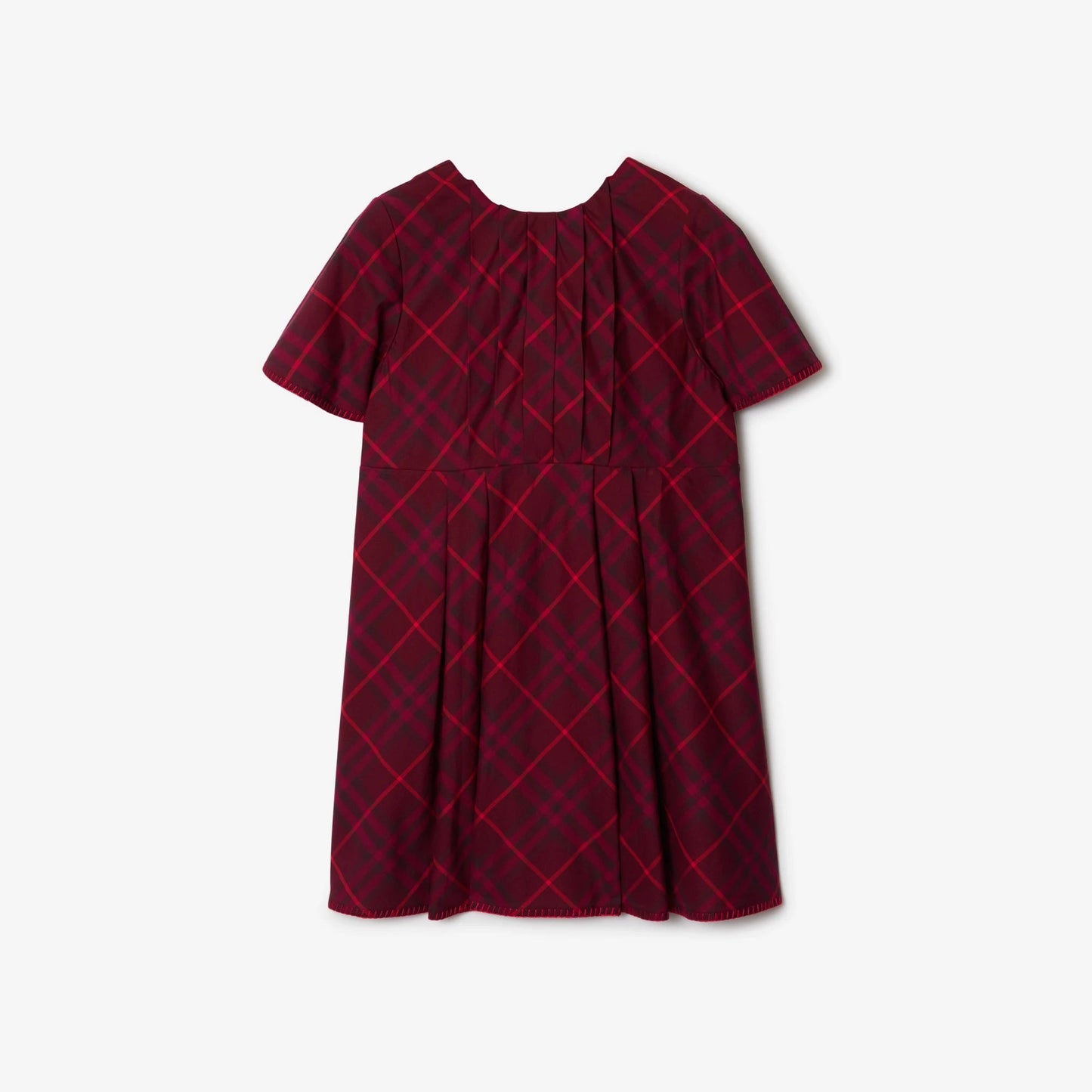 女童酒红色格子棉连衣裙