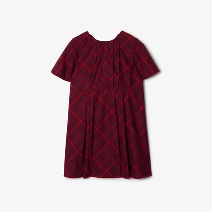 女童酒红色格子棉连衣裙