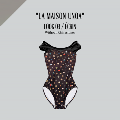 女童黑色芭蕾舞连体衣(高叉192664749HL/Plie/Black × La Maison unoa-Look 03/Ecrin)