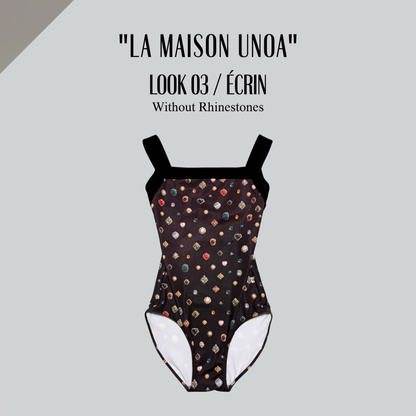 女童黑色芭蕾舞连体衣(高叉192664761HL/Pique/Black × La Maison unoa-Look 03/Ecrin)