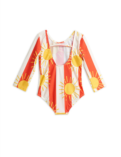 Girls Red Sun Striped Swimsuit