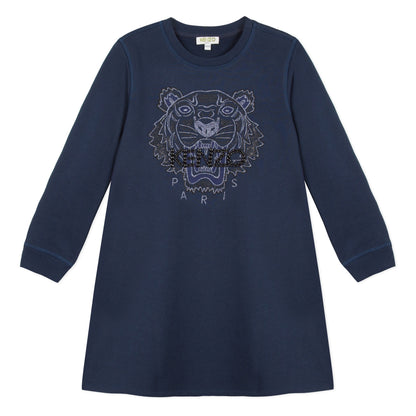 Girls Navy Tiger Cotton Dress