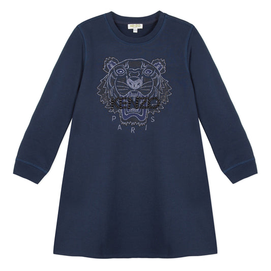 Girls Navy Tiger Cotton Dress