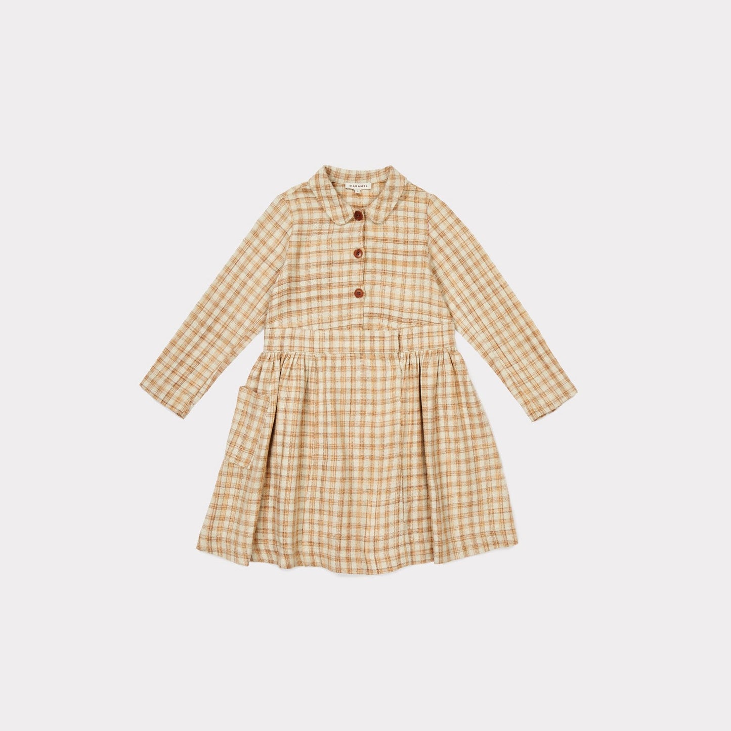 Girls Beige Check Silk Woven Dress