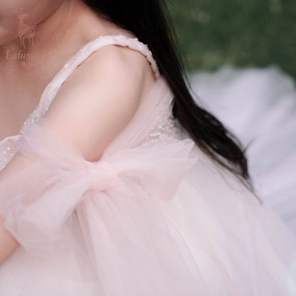 女童粉色飘带礼服裙