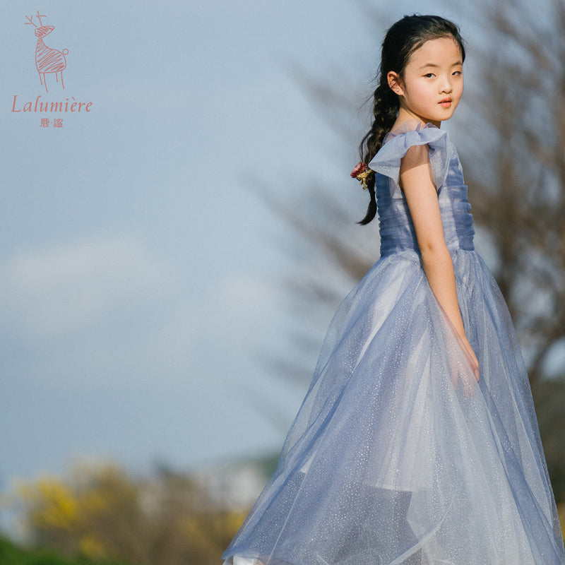 女童星光蓝蝴蝶袖礼服裙